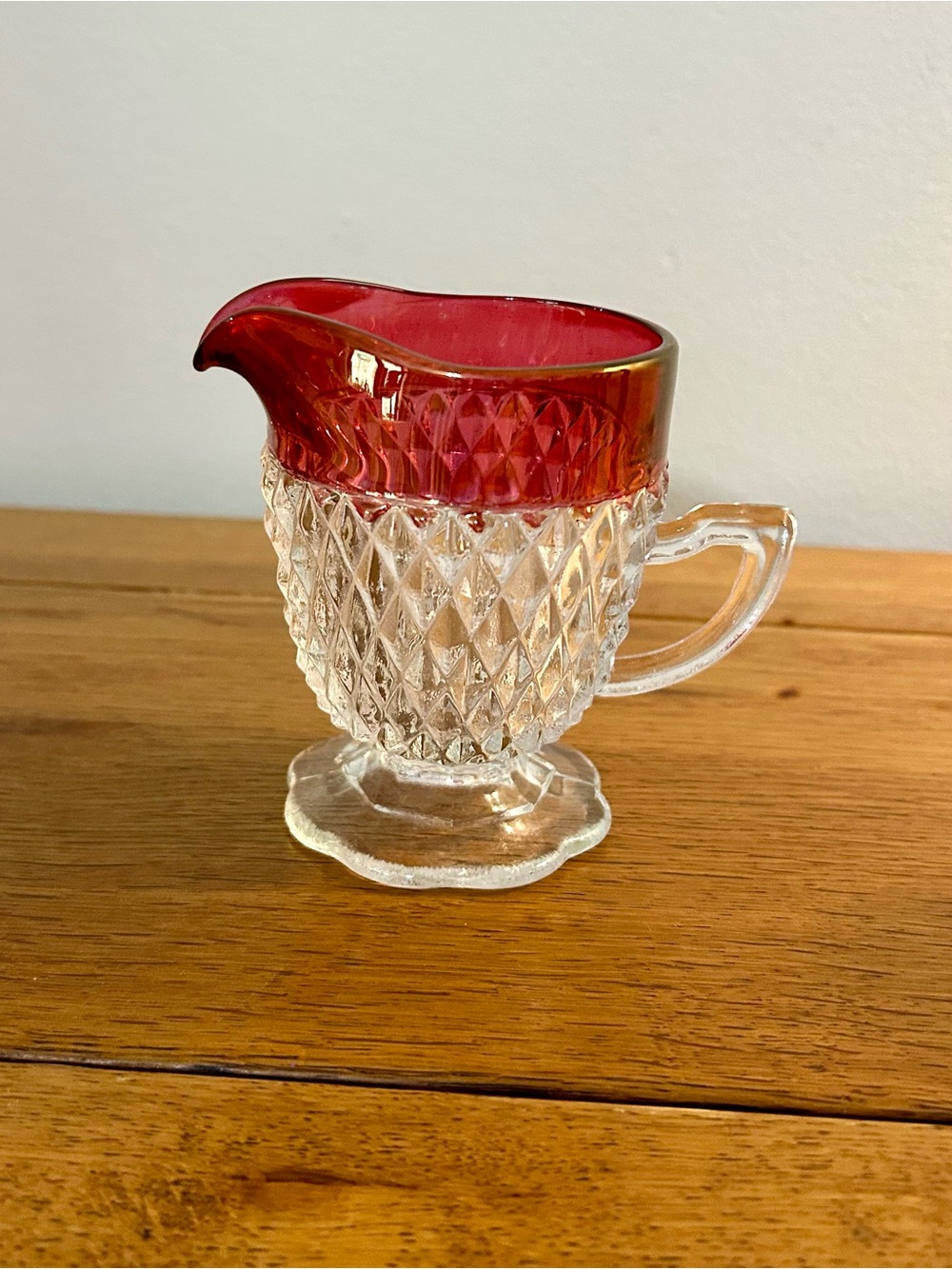 Indiana Glass Ruby-Topped Diamond Pattern Creamer